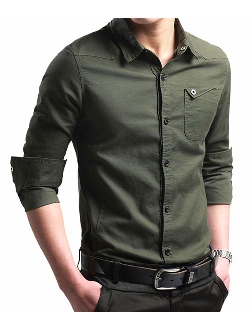 Buy XTAPAN Men's Casual Slim Fit Shirt Cotton Long Sleeve Button Down ...