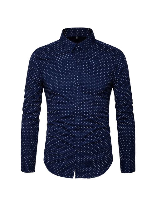 MUSE FATH Men's Printed Cotton Casual Long Sleeve Regular Fit Dress Shirt