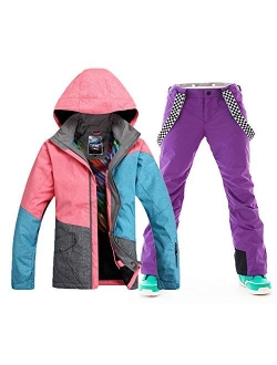 GS SNOWING Women's Waterproof Windproof Snowboard Suit Ski Coat & Pants