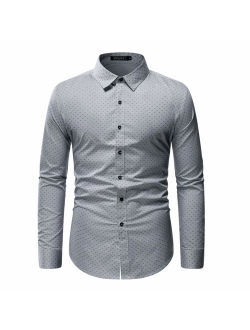 WULFUL Men's Casual Long Sleeve Dress Shirt Print Cotton Business Button Down Shirts Regular Fit