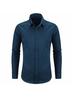 WULFUL Men's Casual Long Sleeve Dress Shirt Print Cotton Business Button Down Shirts Regular Fit