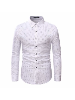 WULFUL Men's Casual Long Sleeve Dress Shirt Print Cotton Business Button Down Shirts Regular Fit