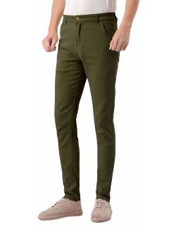 Plaid&Plain Men's Skinny Stretchy Khaki Pants Colored Pants Slim Fit Slacks Tapered Trousers