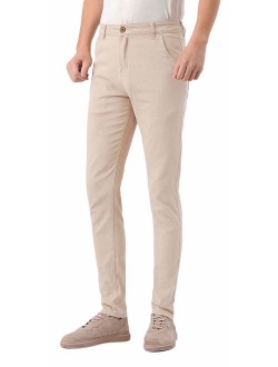 Plaid&Plain Men's Skinny Stretchy Khaki Pants Colored Pants Slim Fit Slacks Tapered Trousers