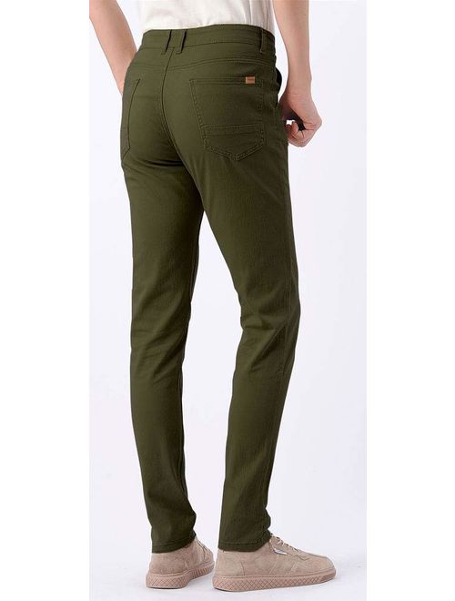 Plaid&Plain Men's Skinny Stretchy Khaki Pants Colored Pants Slim Fit Slacks Tapered Trousers