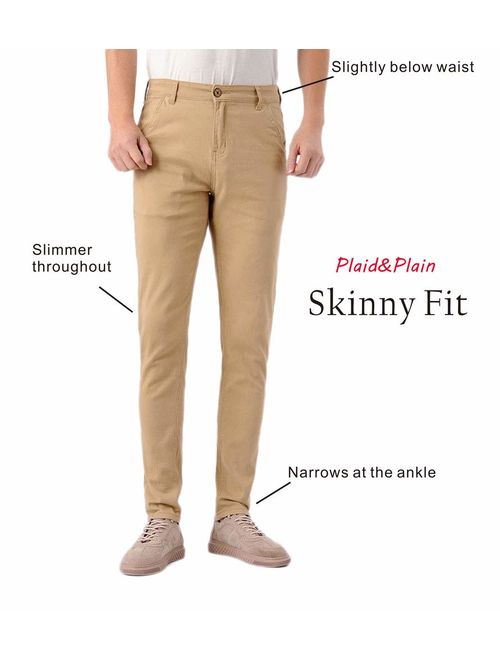 Plaid&Plain Men's Skinny Stretchy Khaki Pants Colored Pants Slim Fit Slacks Tapered Trousers