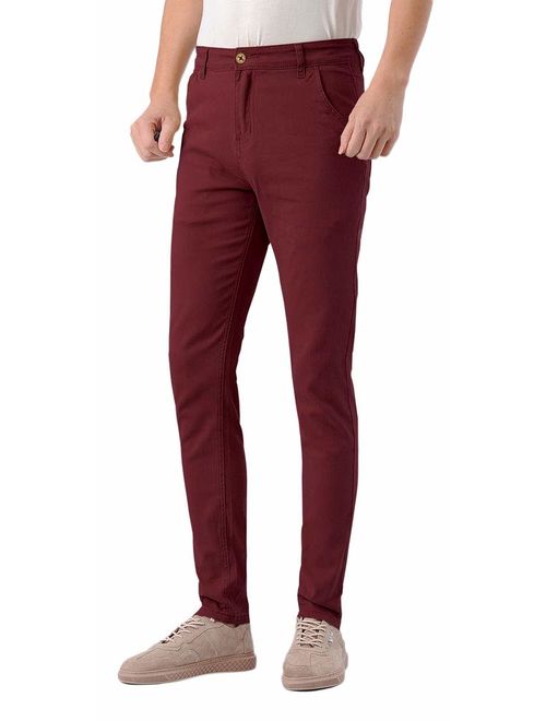 Plaid&Plain Men's Skinny Stretchy Khaki Pants Colored Pants Slim Fit Slacks Tapered Trousers