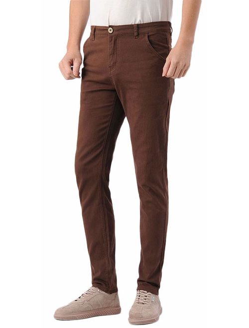 Plaid&Plain Men's Skinny Stretchy Khaki Pants Colored Pants Slim Fit Slacks Tapered Trousers