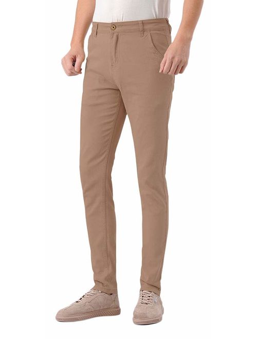 Plaid&Plain Men's Skinny Stretchy Khaki Pants Colored Pants Slim Fit Slacks Tapered Trousers