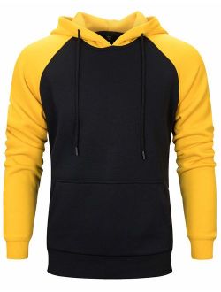 DUOFIER Men's Contrast Raglan Long-Sleeve Pullover Blend Fleece Hoodie with Kanga Pocket