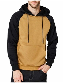 DUOFIER Men's Contrast Raglan Long-Sleeve Pullover Blend Fleece Hoodie with Kanga Pocket