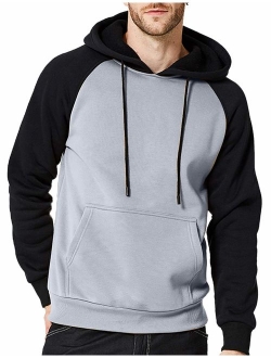 DUOFIER Men's Contrast Raglan Long-Sleeve Pullover Blend Fleece Hoodie with Kanga Pocket