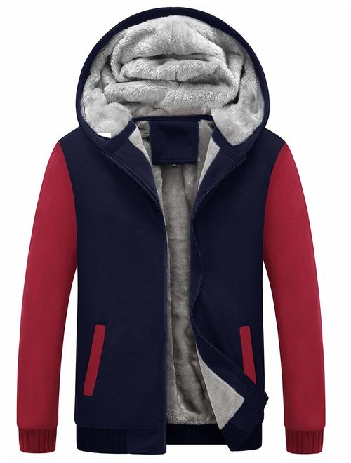 Yeokou Men's Winter Thicken Fleece Sherpa Lined Zipper Hoodie Sweatshirt Jacket