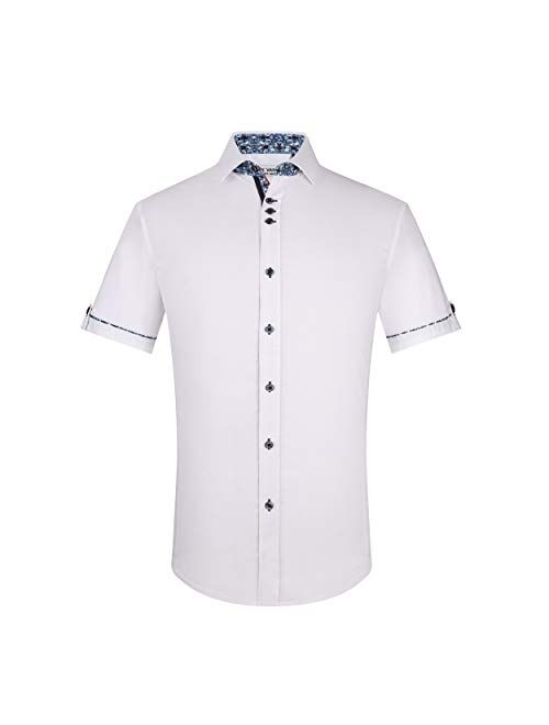 Alex Vando Mens Dress Shirts Casual Regular Fit Short Sleeve Men Shirt