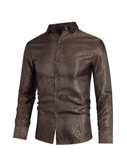 Mens Paisley Shirt Long Sleeve Dress Shirt Button Down Casual Slim Fit