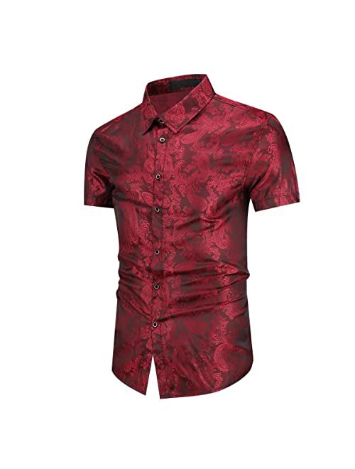 Cloudstyle Mens Paisley Shirt Long Sleeve Dress Shirt Button Down Casual Slim Fit