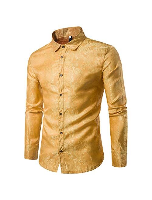 Cloudstyle Mens Paisley Shirt Long Sleeve Dress Shirt Button Down Casual Slim Fit