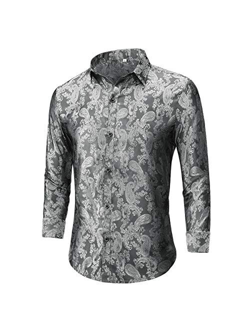 Cloudstyle Mens Paisley Shirt Long Sleeve Dress Shirt Button Down Casual Slim Fit