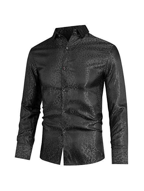 Cloudstyle Mens Paisley Shirt Long Sleeve Dress Shirt Button Down Casual Slim Fit