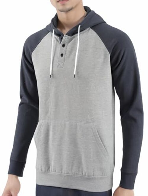 Estepoba Men's Casual Long Sleeve Henley Sweatshirt Knit Fleece Hoodie Pullover