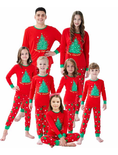 Matching Family Pajamas Christmas Boys and Girls Red Christmas Tree Baby Clothes Mum and Me Pjs Women Men