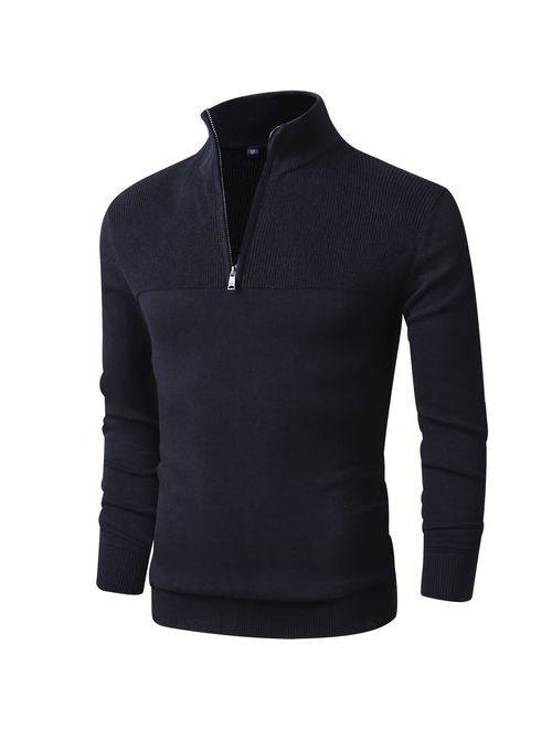 LTIFONE Men Sweater,Slim Zipper,Polo Sweater Casual Long Sleeve and Pullover with Ribbing Edge