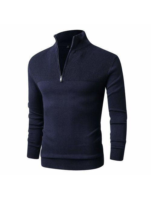 LTIFONE Men Sweater,Slim Zipper,Polo Sweater Casual Long Sleeve and Pullover with Ribbing Edge