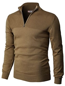 H2H Mens Casual Slim Fit Pullover Sweaters Long Sleeve Knitted Fabric Zip Up Mock Neck Polo Sweater