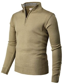 H2H Mens Casual Slim Fit Pullover Sweaters Long Sleeve Knitted Fabric Zip Up Mock Neck Polo Sweater