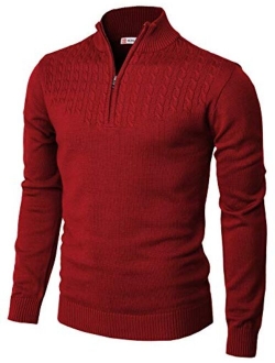 H2H Mens Casual Slim Fit Pullover Sweaters Long Sleeve Knitted Fabric Zip Up Mock Neck Polo Sweater