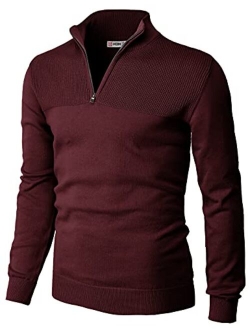 H2H Mens Casual Slim Fit Pullover Sweaters Long Sleeve Knitted Fabric Zip Up Mock Neck Polo Sweater