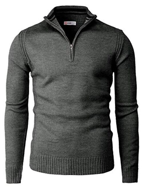 H2H Mens Casual Slim Fit Pullover Sweaters Long Sleeve Knitted Fabric Zip Up Mock Neck Polo Sweater