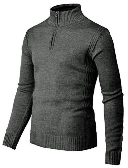 H2H Mens Casual Slim Fit Pullover Sweaters Long Sleeve Knitted Fabric Zip Up Mock Neck Polo Sweater