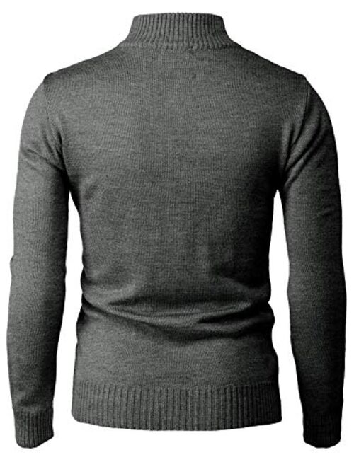 H2H Mens Casual Slim Fit Pullover Sweaters Long Sleeve Knitted Fabric Zip Up Mock Neck Polo Sweater