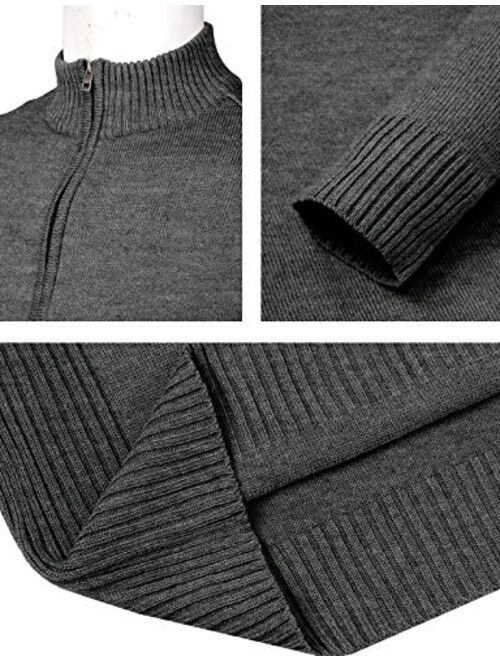 H2H Mens Casual Slim Fit Pullover Sweaters Long Sleeve Knitted Fabric Zip Up Mock Neck Polo Sweater