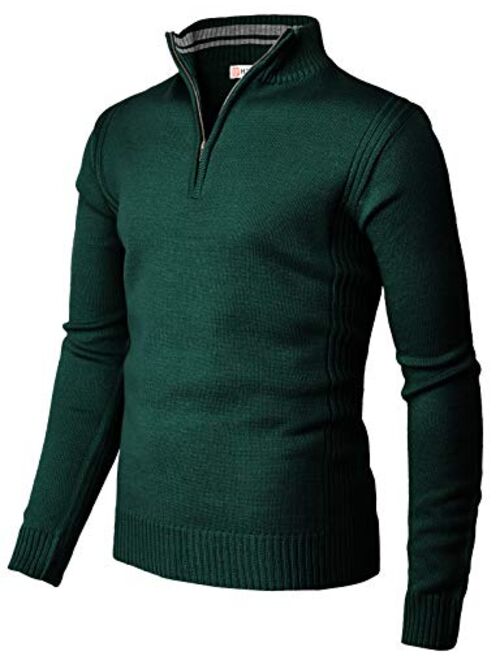 H2H Mens Casual Slim Fit Pullover Sweaters Long Sleeve Knitted Fabric Zip Up Mock Neck Polo Sweater