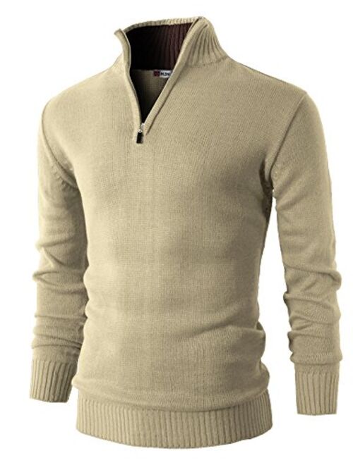 H2H Mens Casual Slim Fit Pullover Sweaters Long Sleeve Knitted Fabric Zip Up Mock Neck Polo Sweater