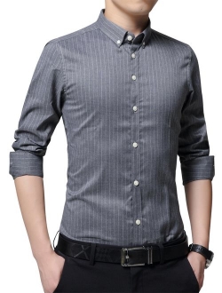 XTAPAN Men's Long Sleeve Casual Slim Fit Business Button Down Dress Shirt