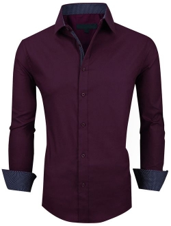 XTAPAN Men's Long Sleeve Casual Slim Fit Business Button Down Dress Shirt