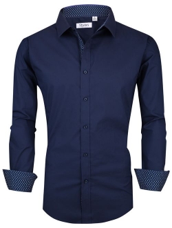 XTAPAN Men's Long Sleeve Casual Slim Fit Business Button Down Dress Shirt