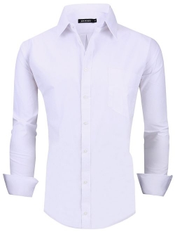 XTAPAN Men's Long Sleeve Casual Slim Fit Business Button Down Dress Shirt