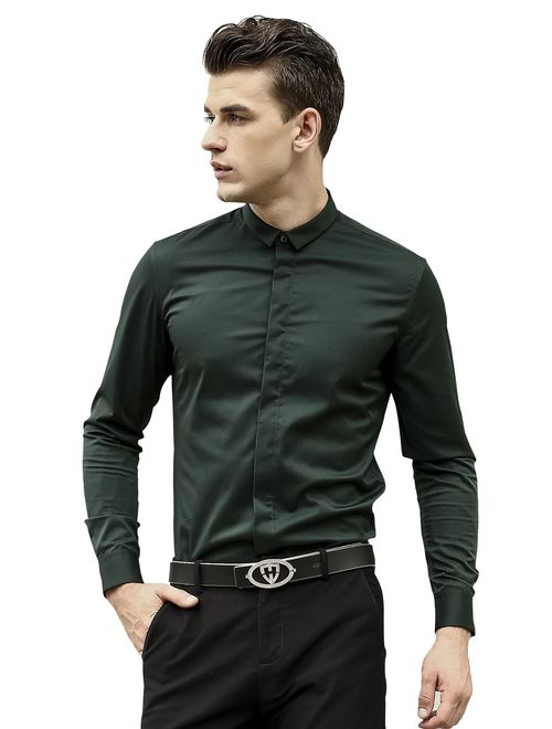 XTAPAN Men's Long Sleeve Casual Slim Fit Business Button Down Dress Shirt