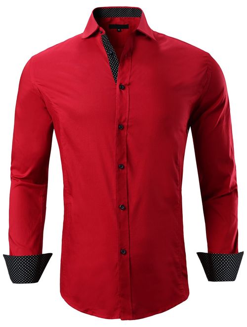 XTAPAN Men's Long Sleeve Casual Slim Fit Business Button Down Dress Shirt