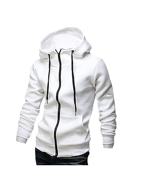 ZUEVI Men's Casual Striped Drawstring Hooded and Zipper Closure Hoodies