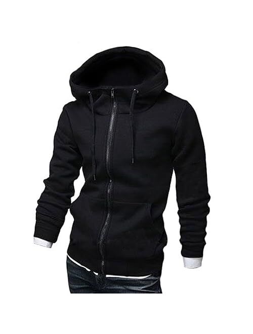 ZUEVI Men's Casual Striped Drawstring Hooded and Zipper Closure Hoodies