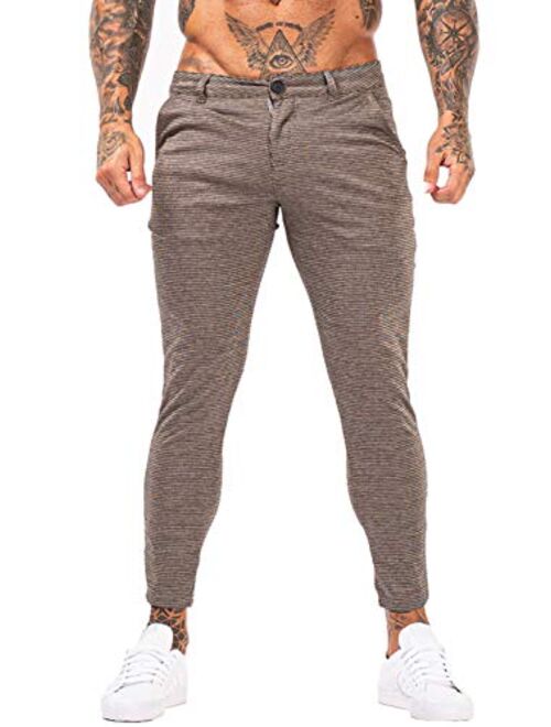 GINGTTO Mens Chinos Slim Fit Stretch Flat-Front Skinny Dress Pants Grey Plaid