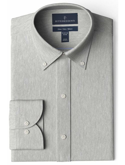 Amazon Brand - BUTTONED DOWN Men's Slim Fit Button-Collar Solid Pinpoint Dress Shirt, Supima Cotton Non-Iron