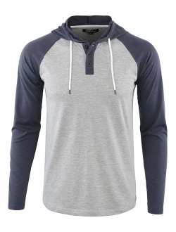 DESPLATO Men's Casual Long Sleeve Lightweight Henley Hooded Shirt Hoodie Jersey