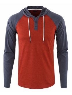 DESPLATO Men's Casual Long Sleeve Lightweight Henley Hooded Shirt Hoodie Jersey