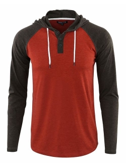 DESPLATO Men's Casual Long Sleeve Lightweight Henley Hooded Shirt Hoodie Jersey